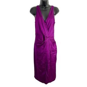 Temperley London 100% Silk Midi Sheath Dress Purple 6 Formal Classic Designer‎